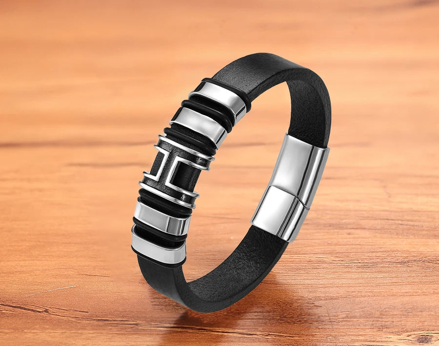 TYO Trendy Punk Rock Fashion Genuine Leather Bracelet Men Metal Stainless Steel Jewelry Magnetic Braided Vintage Dropshipping
