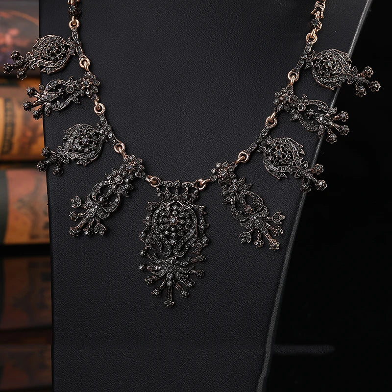 Popular Turkish Jewelry Flowery Set Chain Necklace Earring Bracelet Crown 5 Piece Set Bridal Caftan Dress Decorative Jewelry Set
