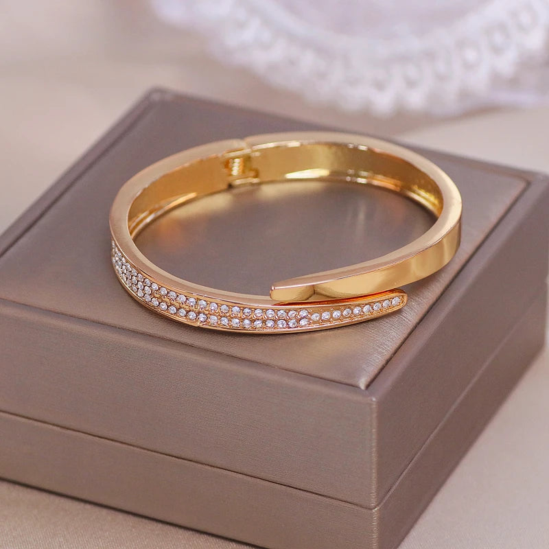 Trendy Geometry Round Bracelets & Bangles For Women Charm Crystal Cuff Bracelet Rose Gold Color Bangles Female Jewelry Accessory