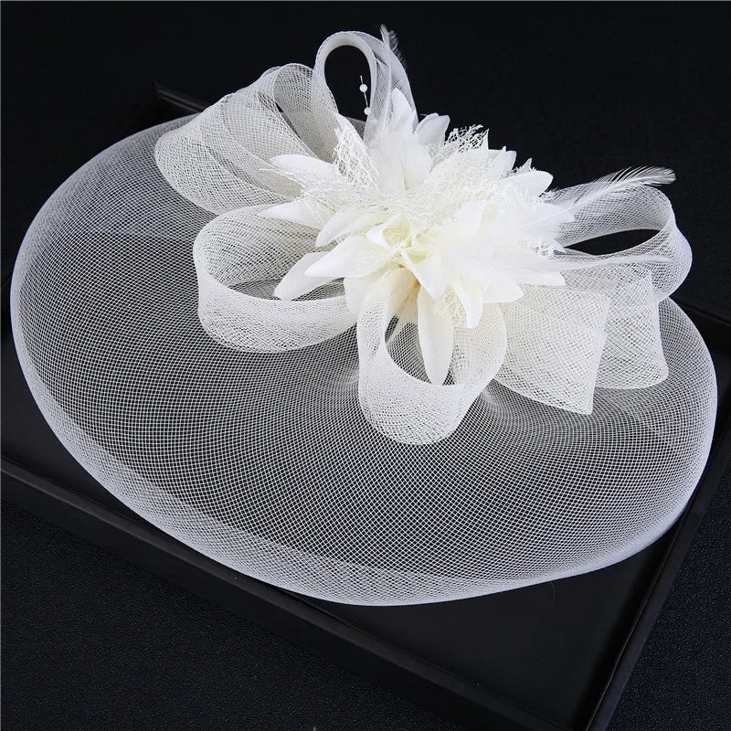 Bride Fedoras with Clip Fascinator Hairpin for Women Wedding Party Fascinat Mesh Yarn Flower Hair Pins Hat Hair Accessories