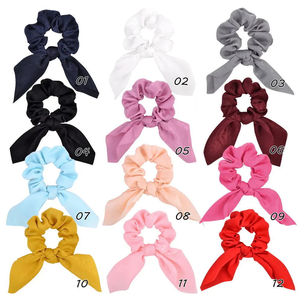 New Chiffon Bowknot Elastic Hair Bands For Women Girls Solid Color Scrunchies Headband Hair Ties Ponytail Holder Hair Accessorie
