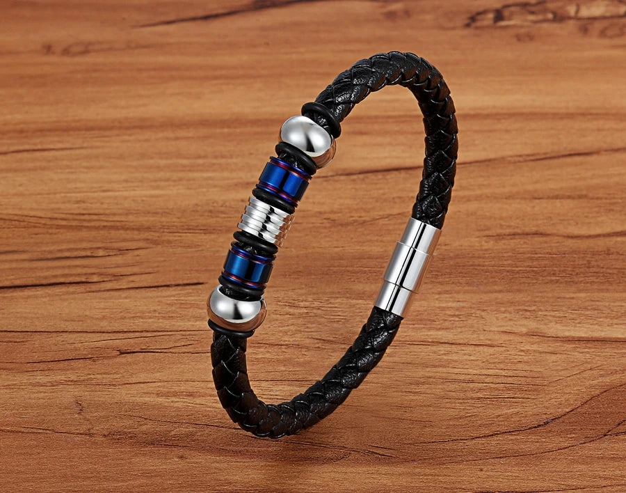 TYO Trendy Punk Rock Fashion Genuine Leather Bracelet Men Metal Stainless Steel Jewelry Magnetic Braided Vintage Dropshipping
