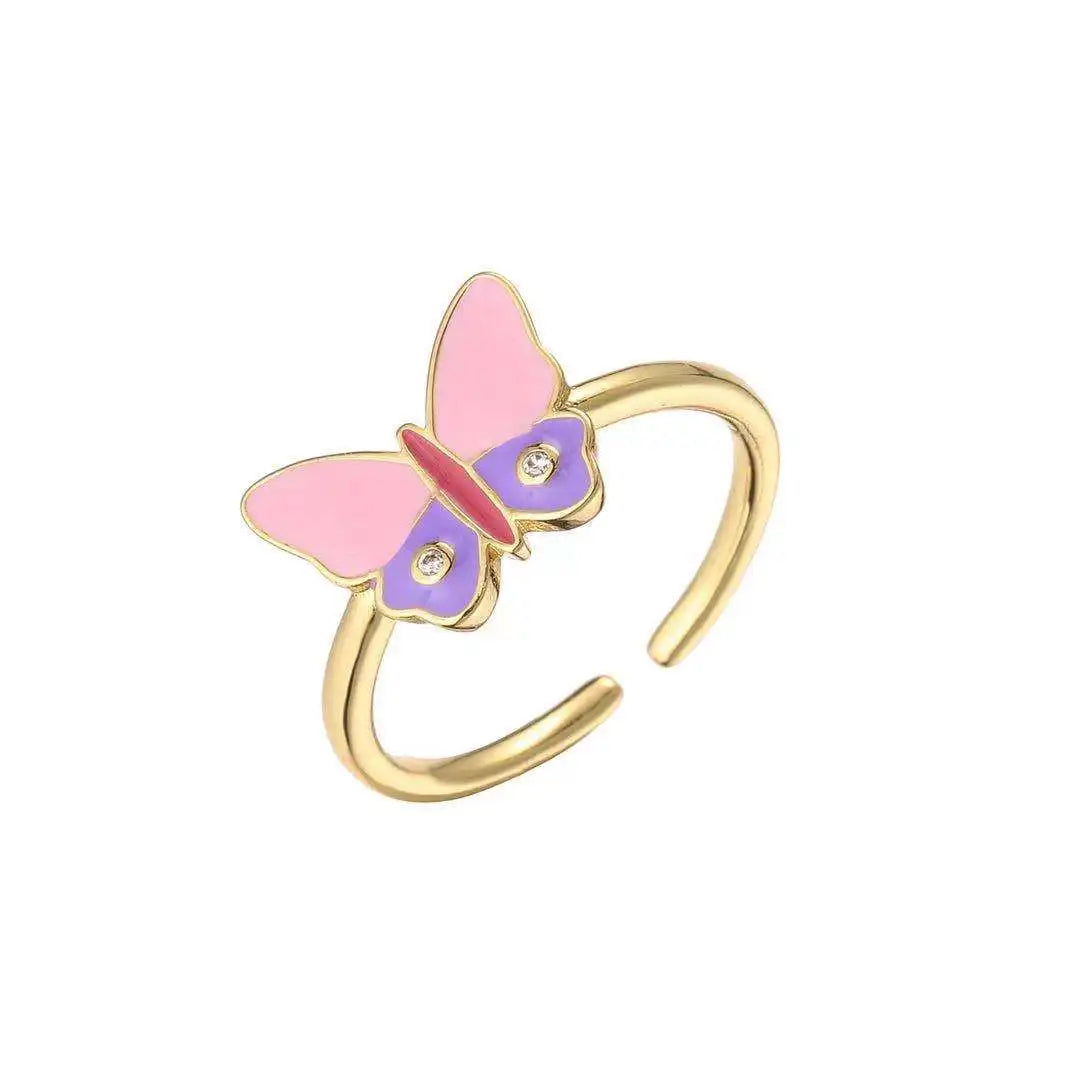 Butterfly Rainbow Rings,Sweet Trendy Geometric Square Dripping Oil Ring for Women