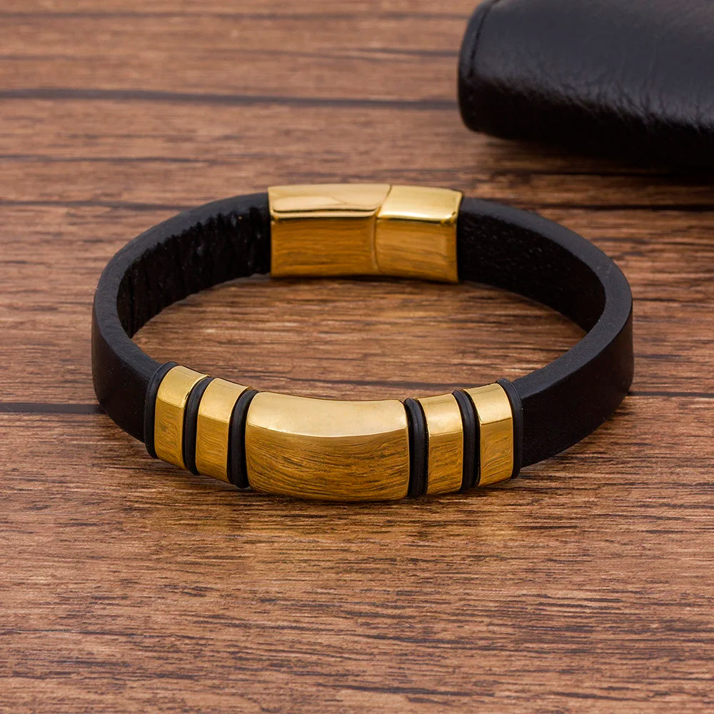 TYO Trendy Punk Rock Fashion Genuine Leather Bracelet Men Metal Stainless Steel Jewelry Magnetic Braided Vintage Dropshipping