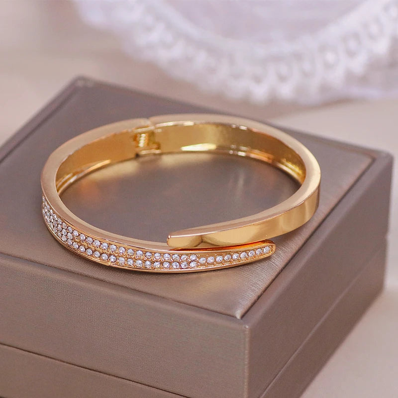 Trendy Geometry Round Bracelets & Bangles For Women Charm Crystal Cuff Bracelet Rose Gold Color Bangles Female Jewelry Accessory