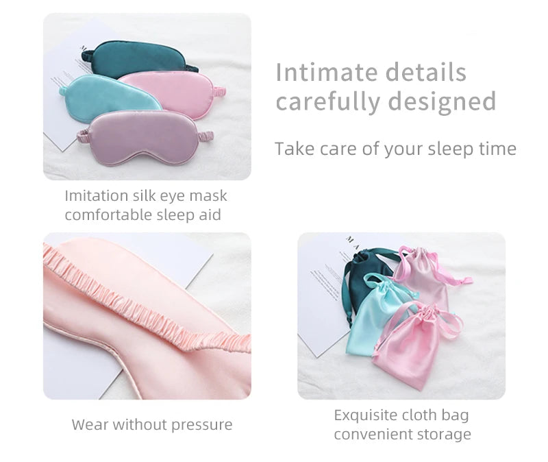 Silk Sleeping Eye Mask with Carrying Pouch Bag Travel Sleep Eyeshade For Women Man Nap Cover Comfortable Eye Patch Help Rest