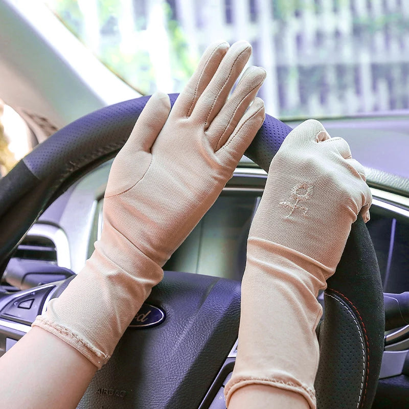 Women Embroidery Summer Driving Gloves Thin Blocking Ultraviolet Sunscreen High Elastic Performance Dance Etiquette Gloves