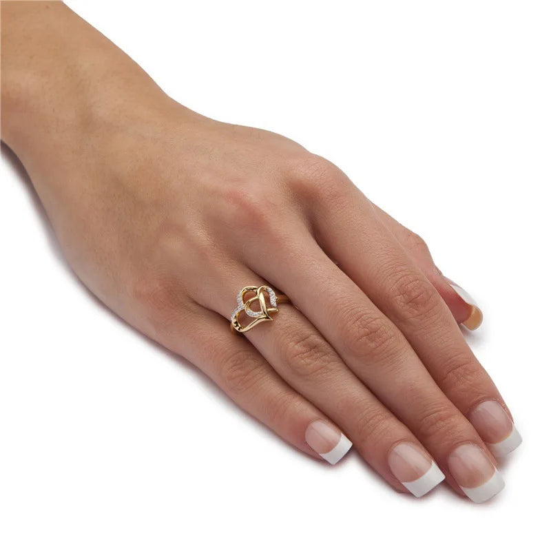fashion Delicate Double Heart Finger Ring For Women CZ Zirconia Crystal Hollow Out Wedding Party Ring Gifts 2021
