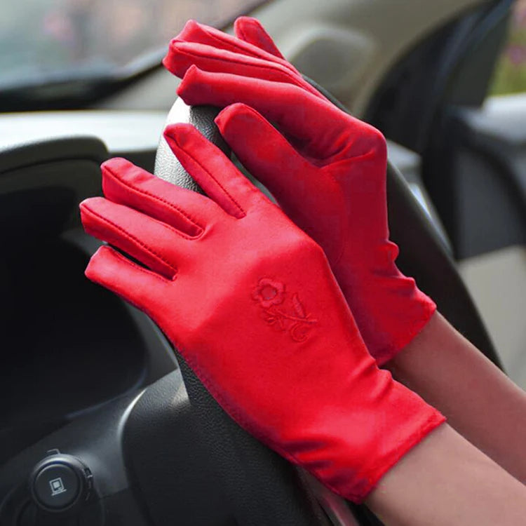 Women Embroidery Summer Driving Gloves Thin Blocking Ultraviolet Sunscreen High Elastic Performance Dance Etiquette Gloves