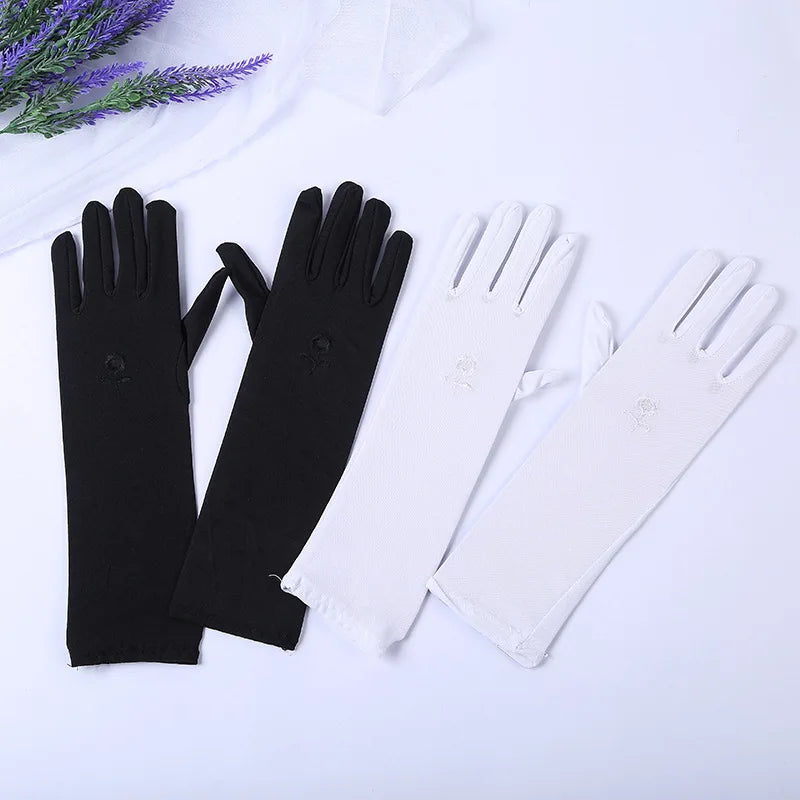 Women Embroidery Summer Driving Gloves Thin Blocking Ultraviolet Sunscreen High Elastic Performance Dance Etiquette Gloves
