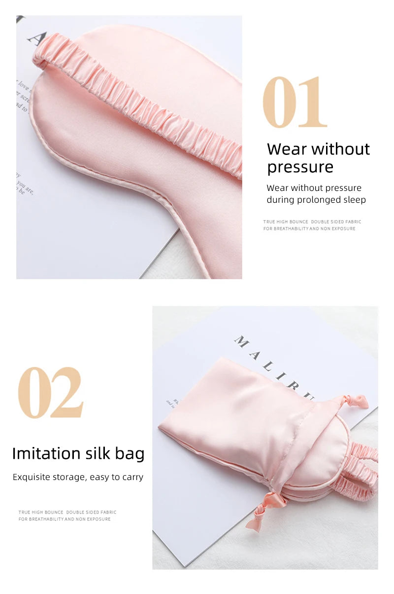 Silk Sleeping Eye Mask with Carrying Pouch Bag Travel Sleep Eyeshade For Women Man Nap Cover Comfortable Eye Patch Help Rest