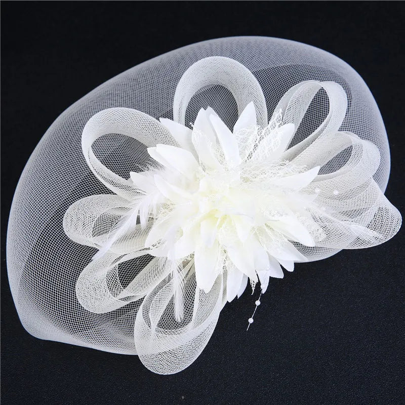 Bride Fedoras with Clip Fascinator Hairpin for Women Wedding Party Fascinat Mesh Yarn Flower Hair Pins Hat Hair Accessories