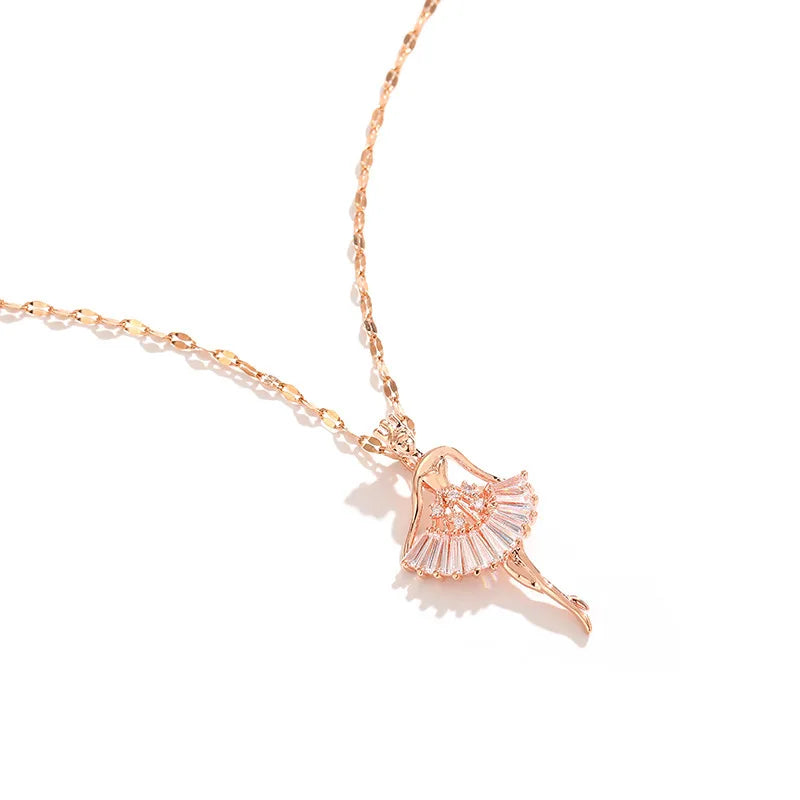 Sweet Elegant Ballerina Girl Crystal Zircon Pendant Necklaces For Women Korean Fashion Ladies Sexy Stainless Steel Jewelry Gift