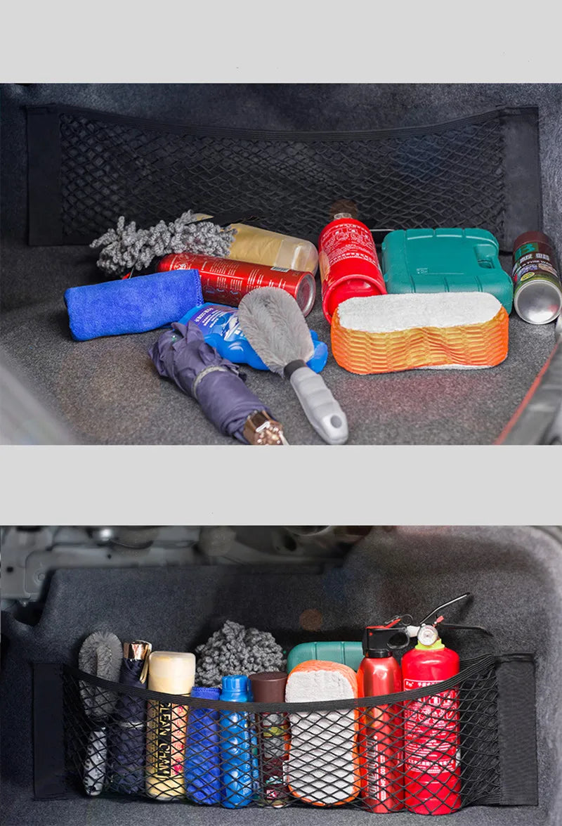 Trunk Storage Net, Universal Car Nylon Cargo Storage Netting Wall Sticker Add on Storage Pouch Bag for Tissues/Bottles/Groceries