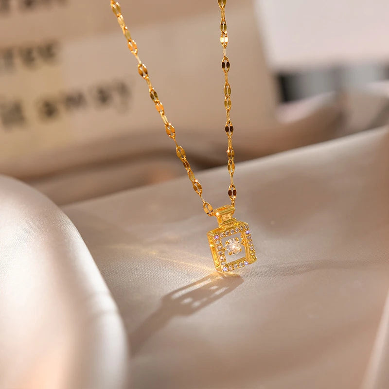 Sweet Zircon Crystal Pendant Necklace For Women Korean Fashion Stainless Steel Clavicle Chain Jewelry Female Wedding Accessories