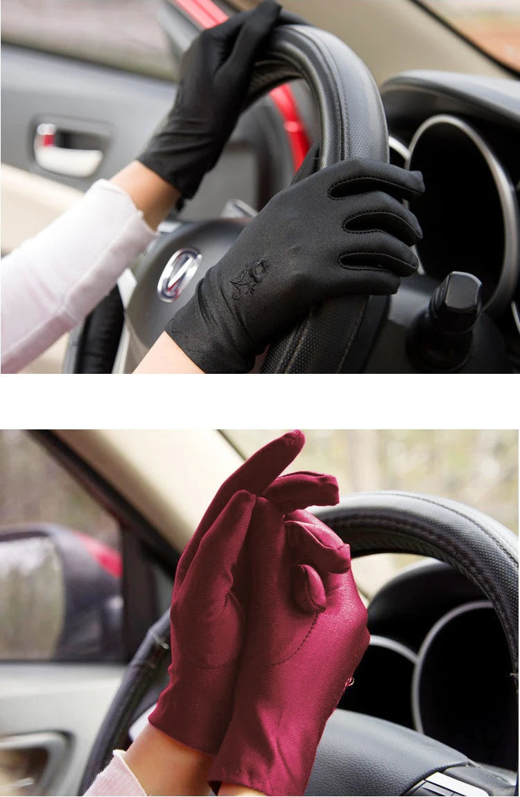 Women Embroidery Summer Driving Gloves Thin Blocking Ultraviolet Sunscreen High Elastic Performance Dance Etiquette Gloves