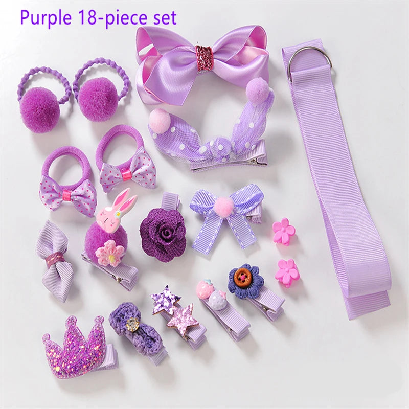18 hairpin set cute hair accessories girls cartoon hairpin headdress bow flower animal hairpin hair circle elastic headdress