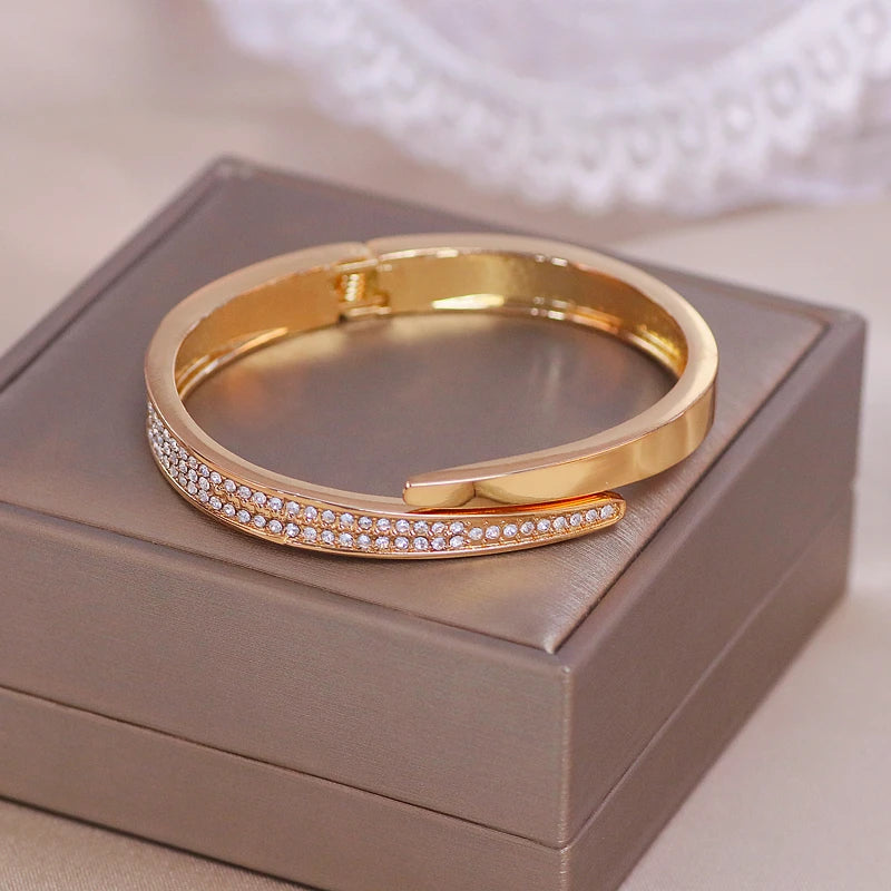Trendy Geometry Round Bracelets & Bangles For Women Charm Crystal Cuff Bracelet Rose Gold Color Bangles Female Jewelry Accessory