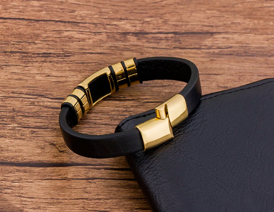 TYO Trendy Punk Rock Fashion Genuine Leather Bracelet Men Metal Stainless Steel Jewelry Magnetic Braided Vintage Dropshipping