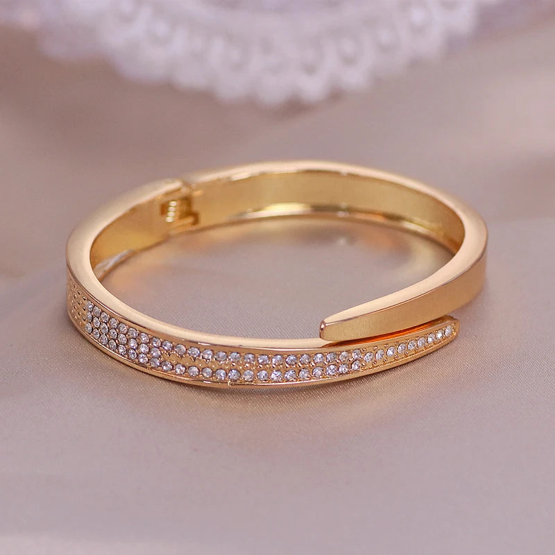 Trendy Geometry Round Bracelets & Bangles For Women Charm Crystal Cuff Bracelet Rose Gold Color Bangles Female Jewelry Accessory