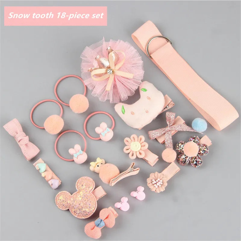 18 hairpin set cute hair accessories girls cartoon hairpin headdress bow flower animal hairpin hair circle elastic headdress
