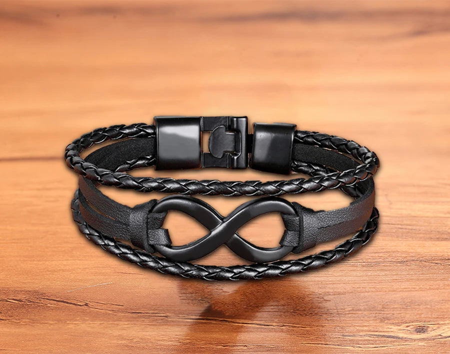 TYO Trendy Punk Rock Fashion Genuine Leather Bracelet Men Metal Stainless Steel Jewelry Magnetic Braided Vintage Dropshipping