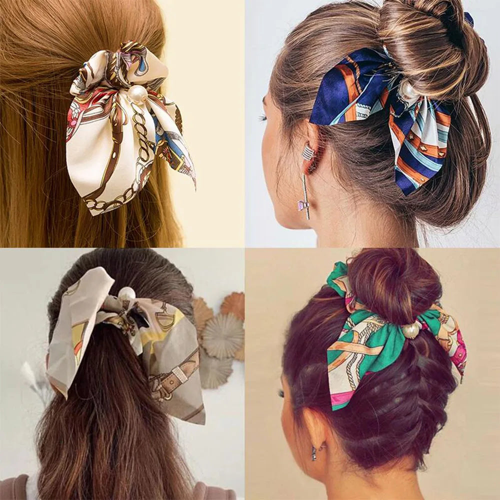 New Chiffon Bowknot Elastic Hair Bands For Women Girls Solid Color Scrunchies Headband Hair Ties Ponytail Holder Hair Accessorie