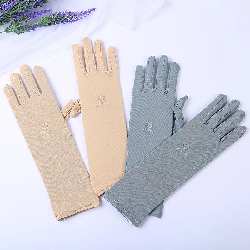 Women Embroidery Summer Driving Gloves Thin Blocking Ultraviolet Sunscreen High Elastic Performance Dance Etiquette Gloves
