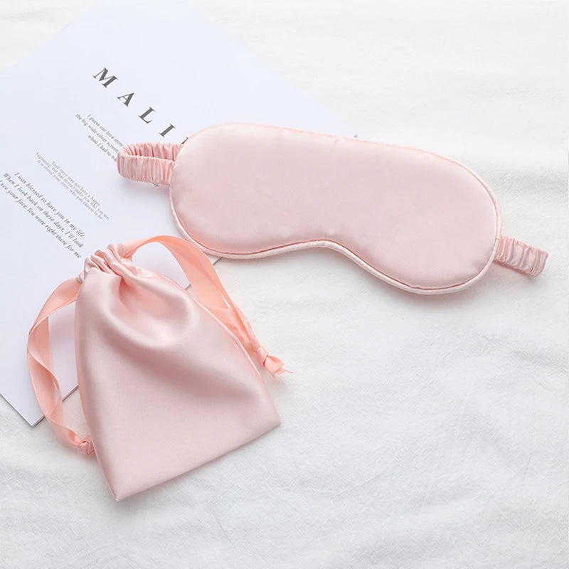 Silk Sleeping Eye Mask with Carrying Pouch Bag Travel Sleep Eyeshade For Women Man Nap Cover Comfortable Eye Patch Help Rest
