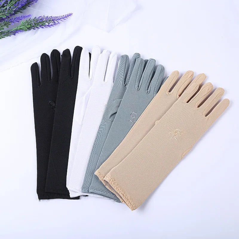 Women Embroidery Summer Driving Gloves Thin Blocking Ultraviolet Sunscreen High Elastic Performance Dance Etiquette Gloves