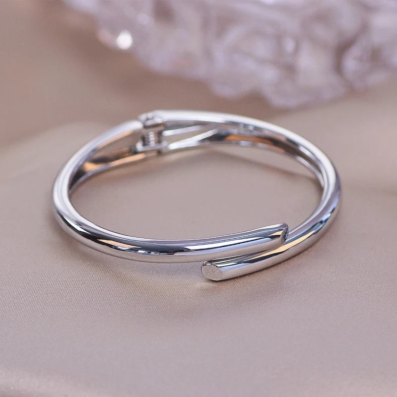Trendy Geometry Round Bracelets & Bangles For Women Charm Crystal Cuff Bracelet Rose Gold Color Bangles Female Jewelry Accessory