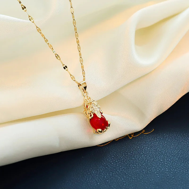 Sweet Zircon Crystal Pendant Necklace For Women Korean Fashion Stainless Steel Clavicle Chain Jewelry Female Wedding Accessories