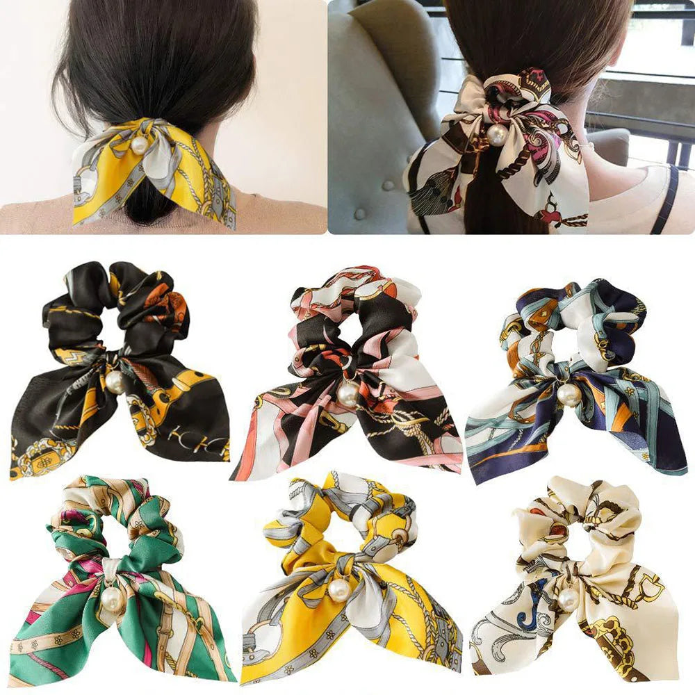 New Chiffon Bowknot Elastic Hair Bands For Women Girls Solid Color Scrunchies Headband Hair Ties Ponytail Holder Hair Accessorie