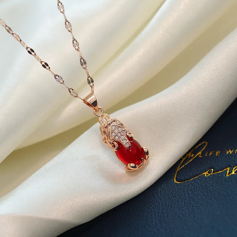 Sweet Zircon Crystal Pendant Necklace For Women Korean Fashion Stainless Steel Clavicle Chain Jewelry Female Wedding Accessories