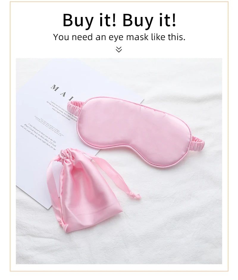 Silk Sleeping Eye Mask with Carrying Pouch Bag Travel Sleep Eyeshade For Women Man Nap Cover Comfortable Eye Patch Help Rest