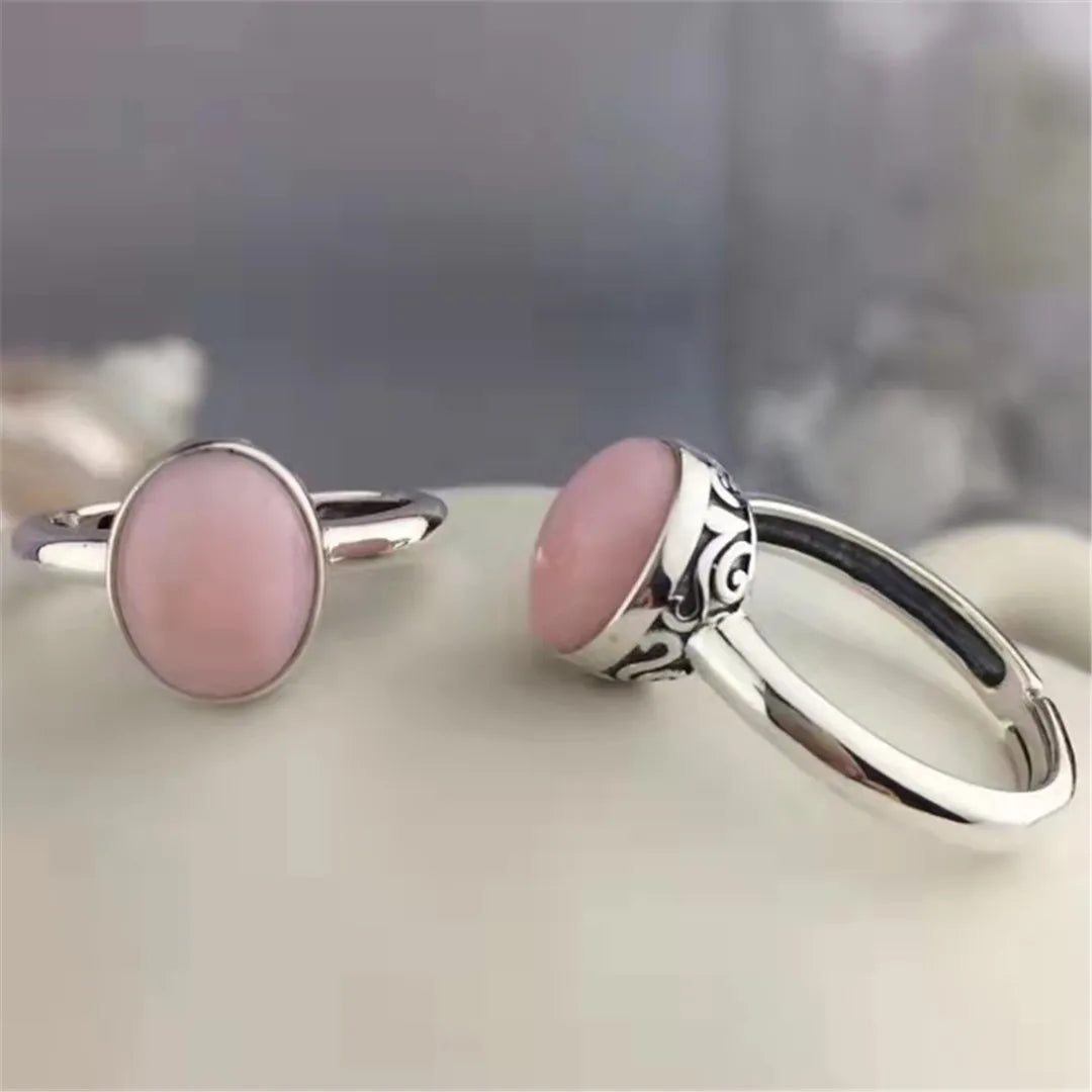 Natural Opal Gemstone Women's Ring Anillos Mujer Jewelry s925 Silver Inlay Adjustable Size Pink Girlfriend Christmas Gift