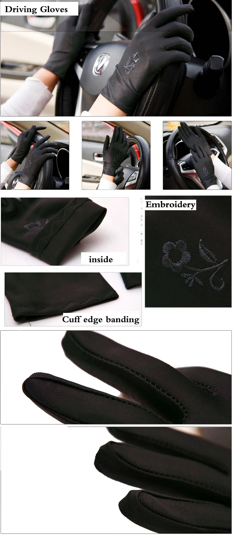 Women Embroidery Summer Driving Gloves Thin Blocking Ultraviolet Sunscreen High Elastic Performance Dance Etiquette Gloves