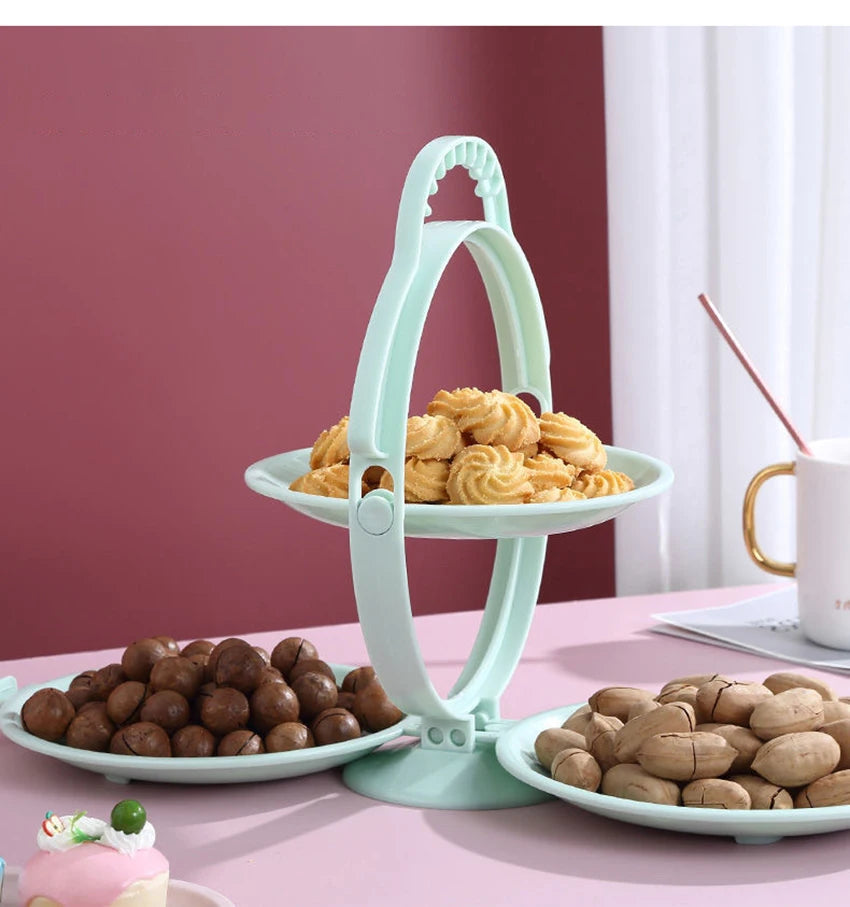Creative Double Layer Folding Fruit Tray Desserts Plate Living Room Tea Table Snack Plates Cookies Dish Dry Fruits Nuts Trays