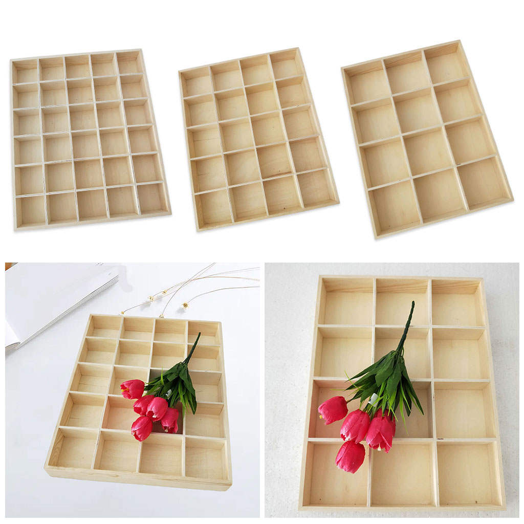 Sundries Storage Box Wooden Divided Display Case Lattice 20 Grids Pastoral Container for Office Desk Home Stationery Tea Bag