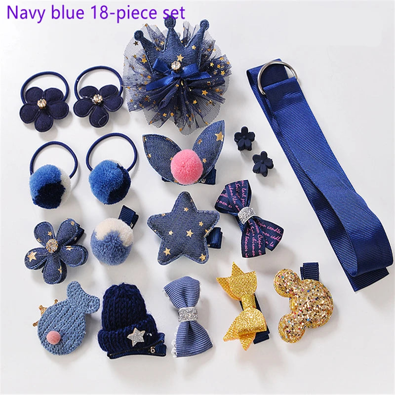 18 hairpin set cute hair accessories girls cartoon hairpin headdress bow flower animal hairpin hair circle elastic headdress