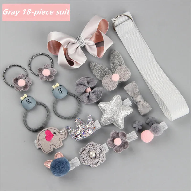 18 hairpin set cute hair accessories girls cartoon hairpin headdress bow flower animal hairpin hair circle elastic headdress