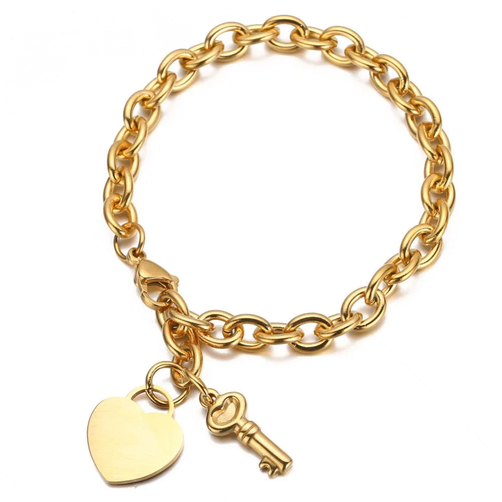 Trendy Stainless Steel Bracelets With Hearts Charm Bracelets New Fashion Key Jewelry Gifts