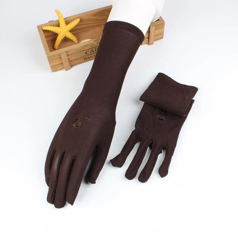 Women Embroidery Summer Driving Gloves Thin Blocking Ultraviolet Sunscreen High Elastic Performance Dance Etiquette Gloves