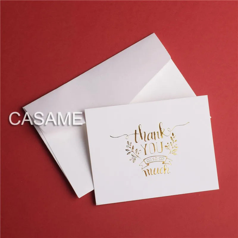 48pcs Mini Gold Embossed Thank you Card Valentine Happy Birthday Christmas Party Wedding Invitations Letter Greeting Cards