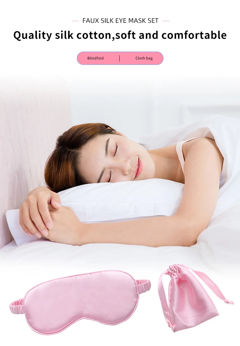 Silk Sleeping Eye Mask with Carrying Pouch Bag Travel Sleep Eyeshade For Women Man Nap Cover Comfortable Eye Patch Help Rest