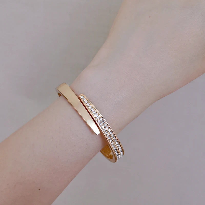 Trendy Geometry Round Bracelets & Bangles For Women Charm Crystal Cuff Bracelet Rose Gold Color Bangles Female Jewelry Accessory