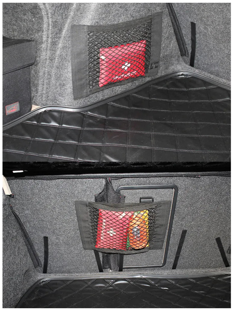Trunk Storage Net, Universal Car Nylon Cargo Storage Netting Wall Sticker Add on Storage Pouch Bag for Tissues/Bottles/Groceries