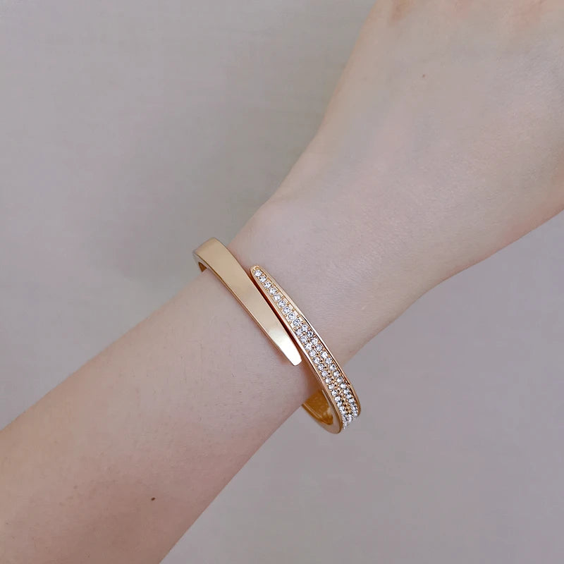 Trendy Geometry Round Bracelets & Bangles For Women Charm Crystal Cuff Bracelet Rose Gold Color Bangles Female Jewelry Accessory