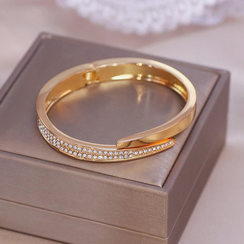 Trendy Geometry Round Bracelets & Bangles For Women Charm Crystal Cuff Bracelet Rose Gold Color Bangles Female Jewelry Accessory