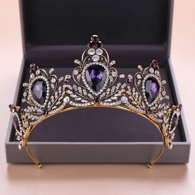 DIEZI Baroque Vintage Crystal Wedding Bridal Tiaras Hairband Headpiece Black Princess Pageant Crown Bridal Hair Accessories